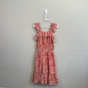 Elegant Ruffled Floral Midi Dress - Red